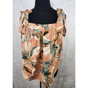 A.N.A. XL Orange Tropical Aloha Tank Top Square Neck Tie Shoulder Boxy Cropped